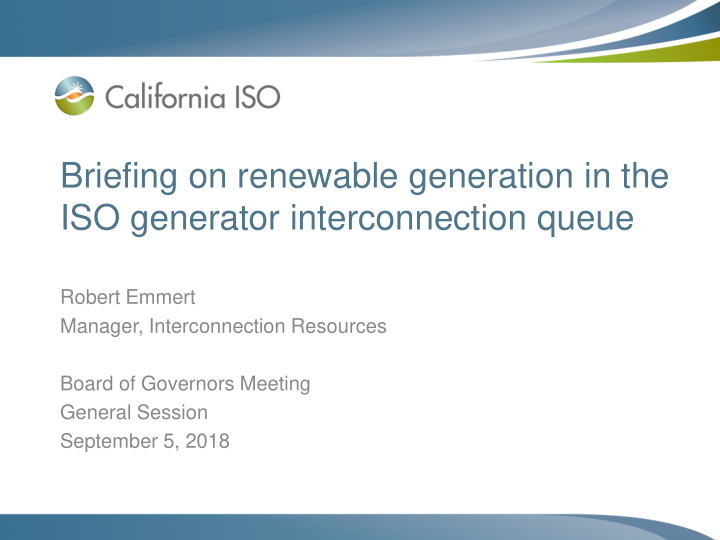 briefing on renewable generation in the iso generator