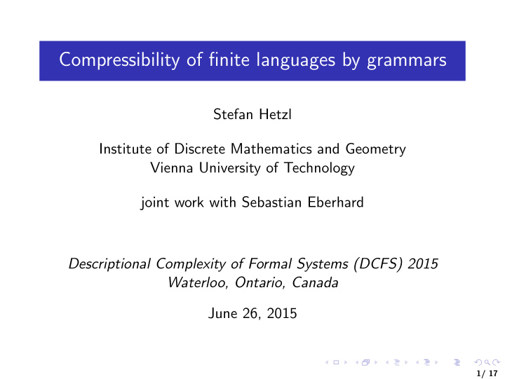 compressibility of finite languages by grammars