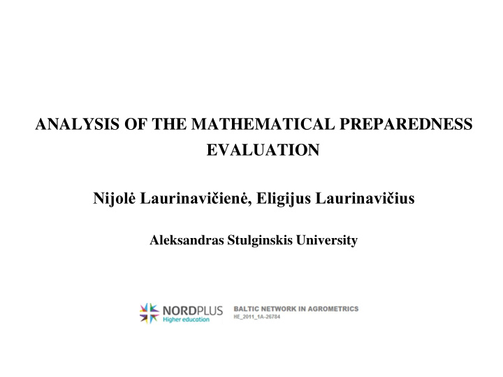 analysis of the mathematical preparedness