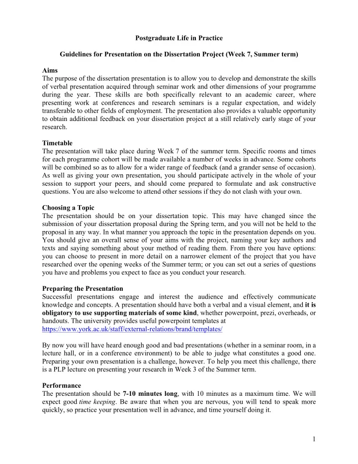 postgraduate life in practice guidelines for presentation