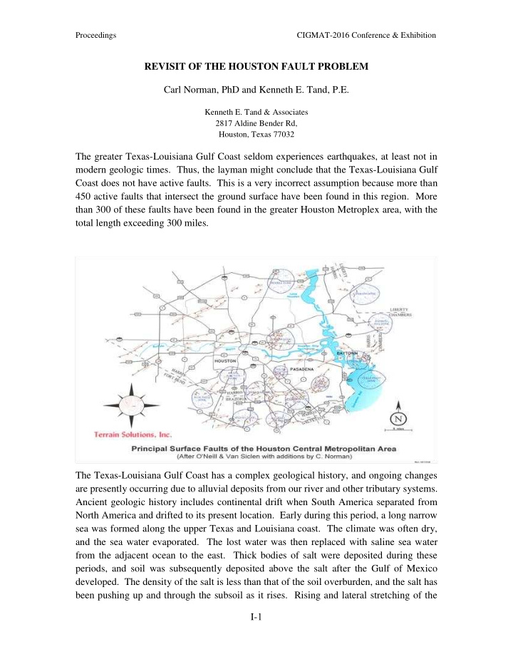 revisit of the houston fault problem carl norman phd and