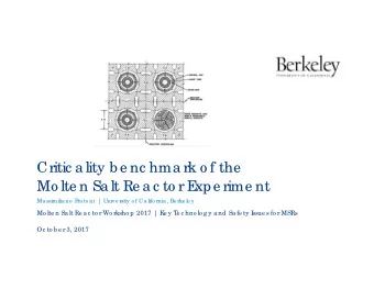 Critic a lity b e nc hma rk o f the  Mo lte n Sa lt Re a c to r E  xpe rime nt  Ma ssimilia no  F