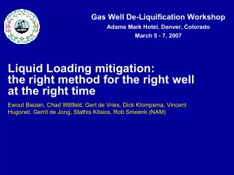 Liquid Loading mitigation:  the right method for the right well  at the right time  Ewout Biezen,