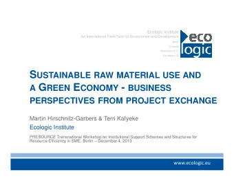 GreenEcoNet  brief project intro  A best practice platform to support the transition towards a