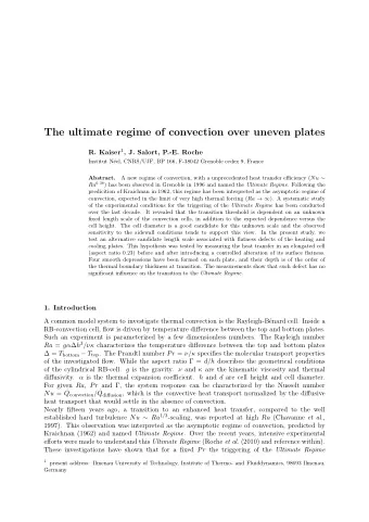 The ultimate regime of convection over uneven plates R. Kaiser 1 , J. Salort, P.-E. Roche  Institut