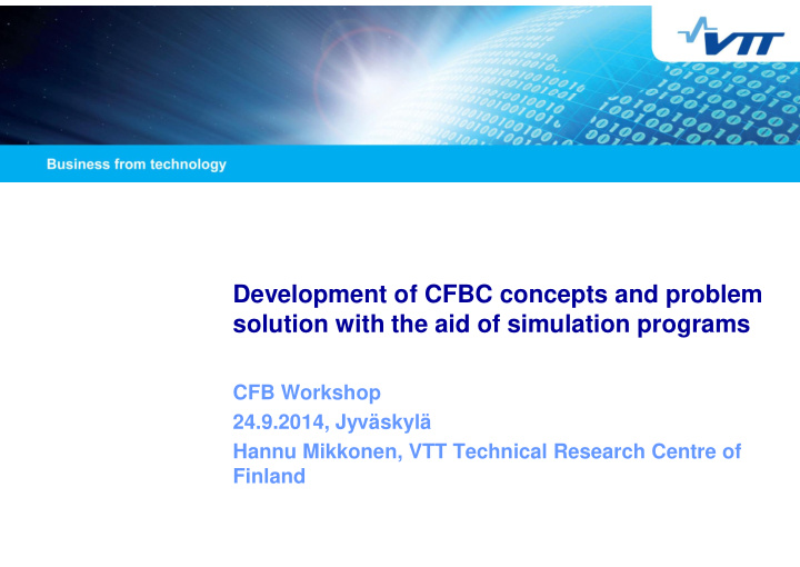 development of cfbc concepts and problem solution with