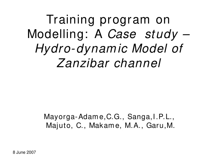training program on modelling a case study hydro dynamic