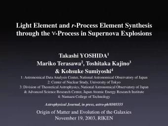 n  through the n-Process in Supernova Explosions Takashi YOSHIDA 1 Mariko Terasawa 2 , Toshitaka