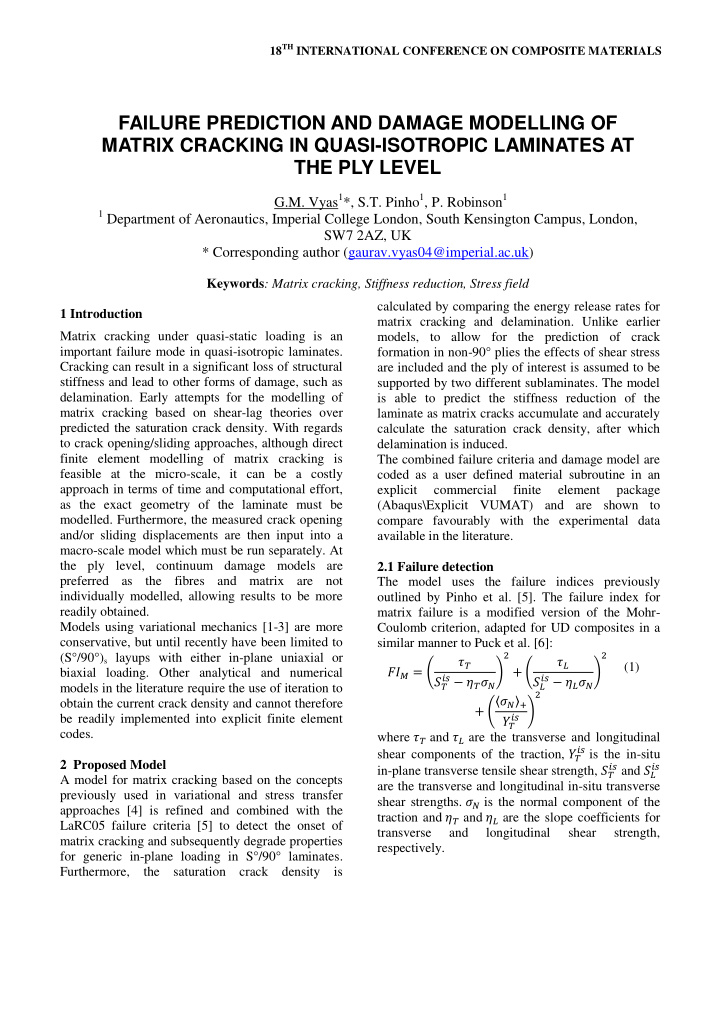 failure prediction and damage modelling of matrix