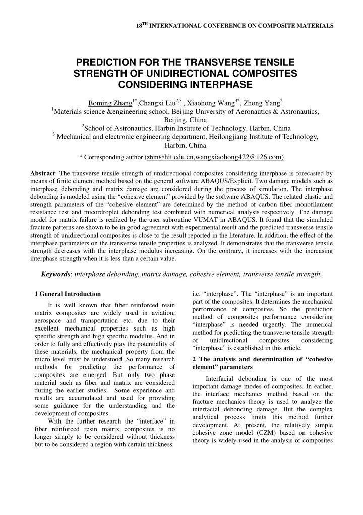 prediction for the transverse tensile strength of