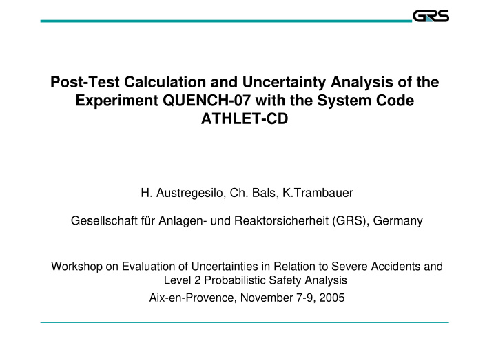 post test calculation and uncertainty analysis of the