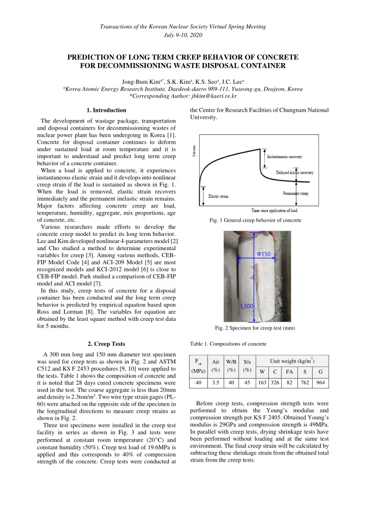 prediction of long term creep behavior of concrete for