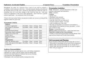 Sophomore Accelerated English  A Separate Peace Vocabulary Presentation Throughout our study of A