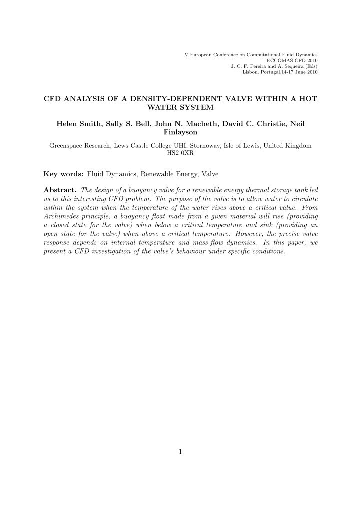 cfd analysis of a density dependent valve within a hot