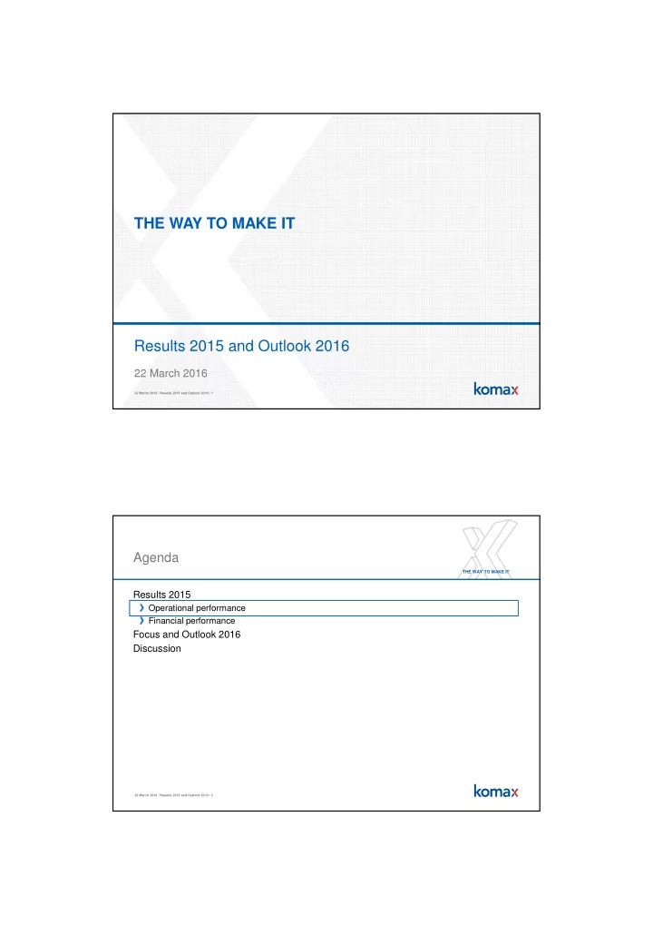 the way to make it results 2015 and outlook 2016