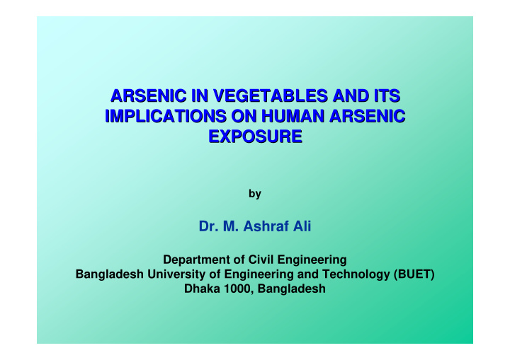 arsenic in vegetables and its arsenic in vegetables and