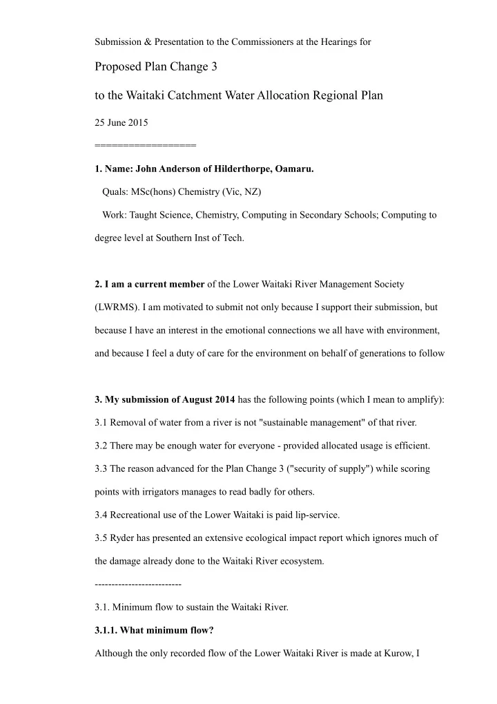 proposed plan change 3 to the waitaki catchment water
