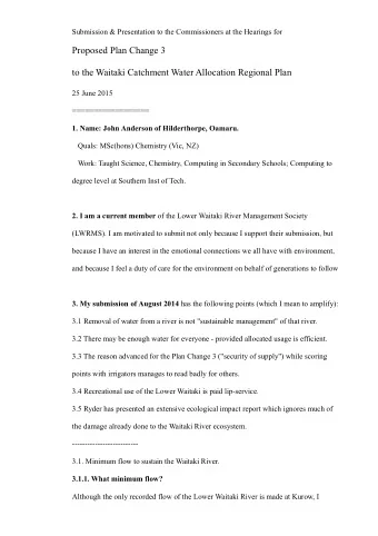 Proposed Plan Change 3  to the Waitaki Catchment Water Allocation Regional Plan  25 June 2015