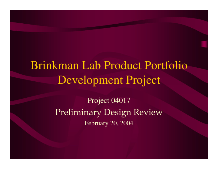 brinkman lab product portfolio development project