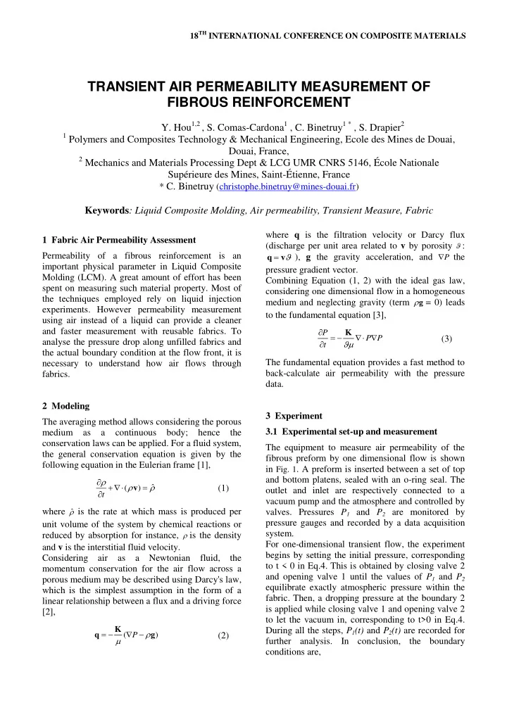 transient air permeability measurement of fibrous