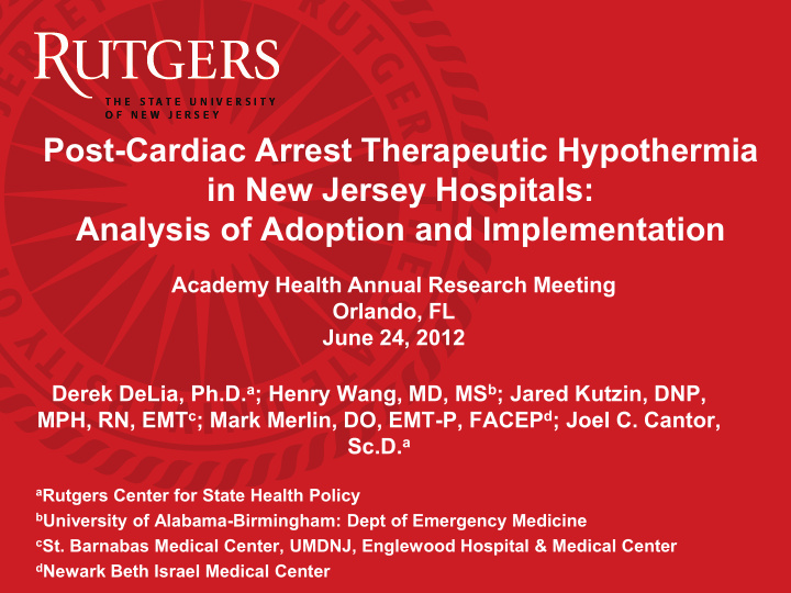 post cardiac arrest therapeutic hypothermia in new jersey