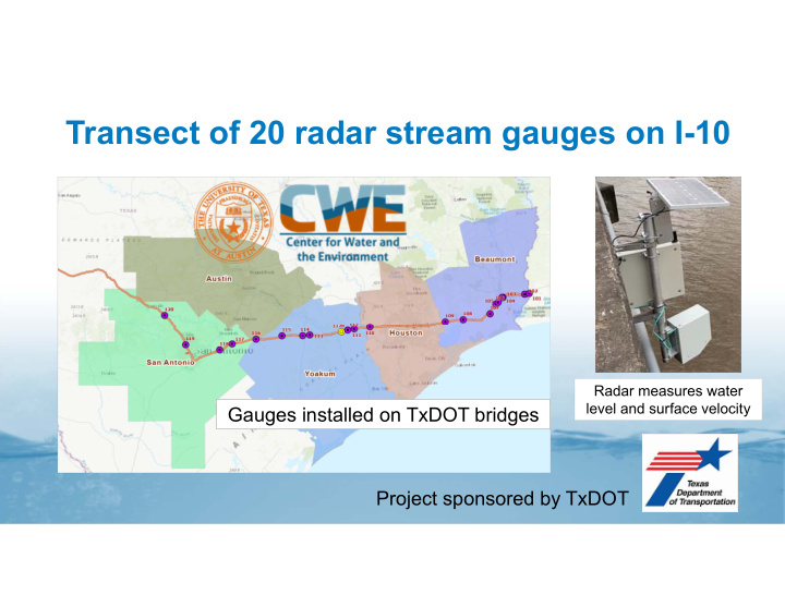 transect of 20 radar stream gauges on i 10