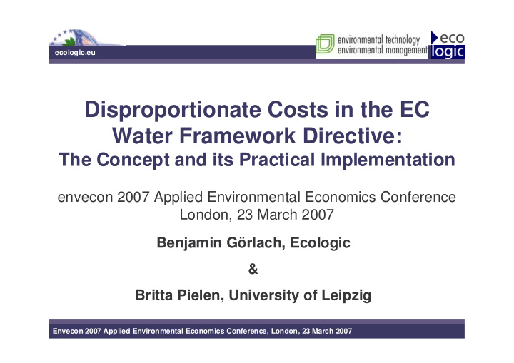 disproportionate costs in the ec water framework directive