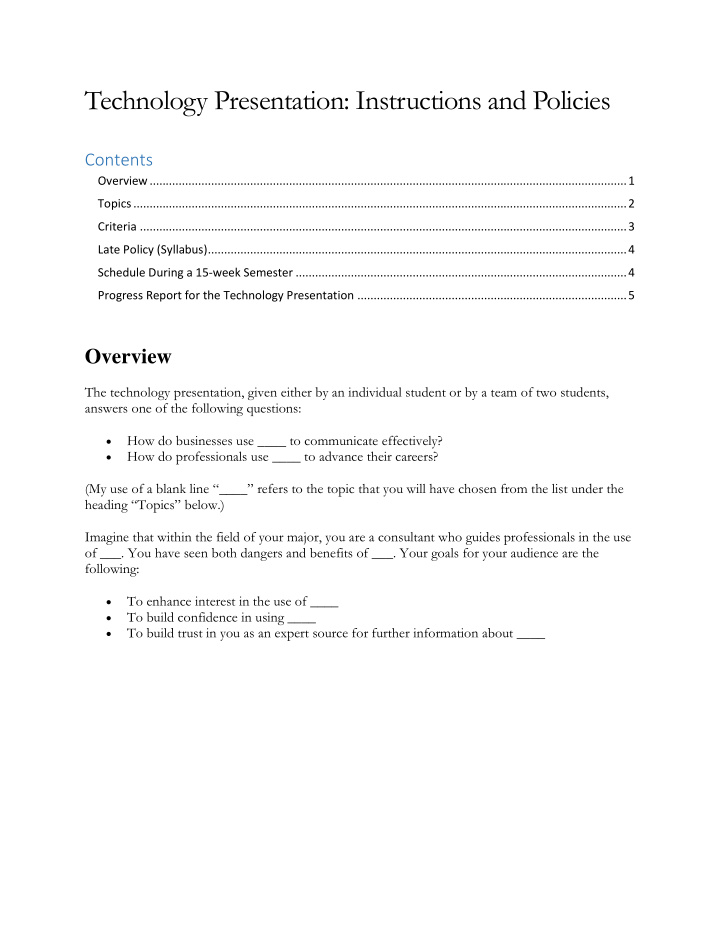 technology presentation instructions and policies