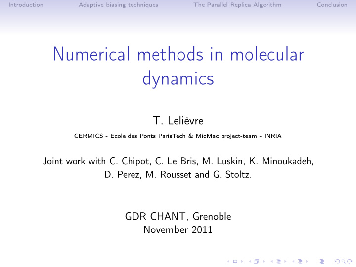 numerical methods in molecular dynamics