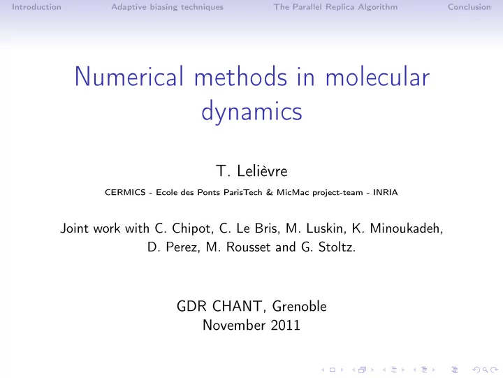 numerical methods in molecular dynamics