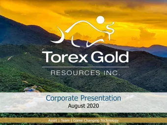Corporate Presentation  Corporate Presentation  August 2020  July 2020  Asset | Team | Game