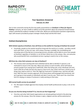 Your Questions Answered  February 19, 2018 Due to time constraints during the first two public