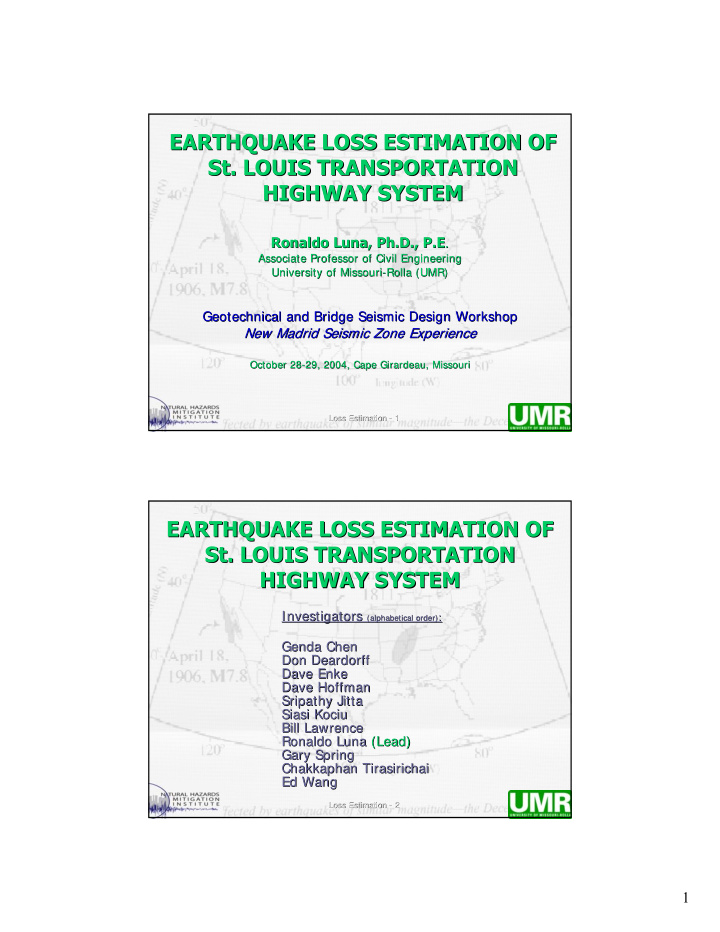 earthquake loss estimation of earthquake loss estimation