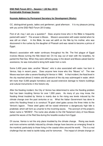 DSD R&amp;D Forum 2013  Session 1 (20 Nov 2013)  Sustainable Drainage Session  Keynote Address