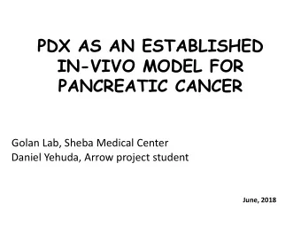 PDX AS AN ESTABLISHED  IN-VIVO MODEL FOR  PANCREATIC CANCER  Golan Lab, Sheba Medical Center