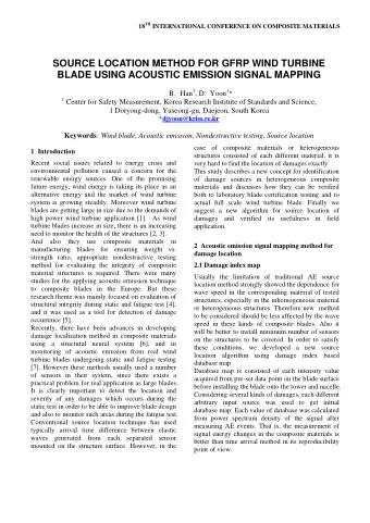 SOURCE LOCATION METHOD FOR GFRP WIND TURBINE  BLADE USING ACOUSTIC EMISSION SIGNAL MAPPING B. Han 1