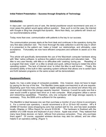 Initial Patient Presentation  Success through Simplicity of Technology  Introduction:  In days