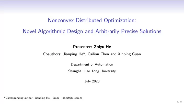 nonconvex distributed optimization novel algorithmic