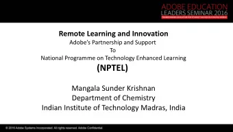 (NPTEL) Mangala Sunder Krishnan Department of Chemistry Indian Institute of Technology Madras,