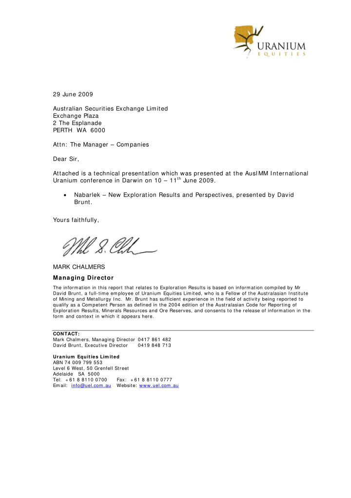 29 june 2009 australian securities exchange limited