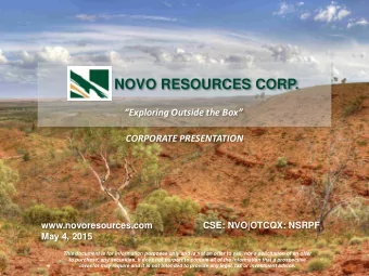 NOVO RESOURCES CORP.  Exploring Outside the Box  CORPORATE PRESENTATION
