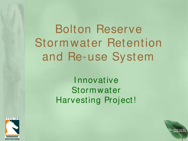 bolton reserve stormwater retention and re use system