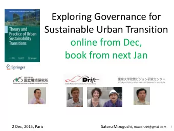 Sustainable Urban Transition  online from Dec,  book from next Jan 2 Dec, 2015, Paris