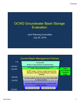 OCWD Groundwater Basin Storage  Evaluation  Joint Planning Committee  July 25, 2018  Current Basin
