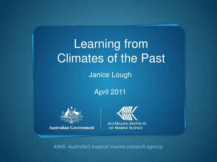 learning from climates of the past