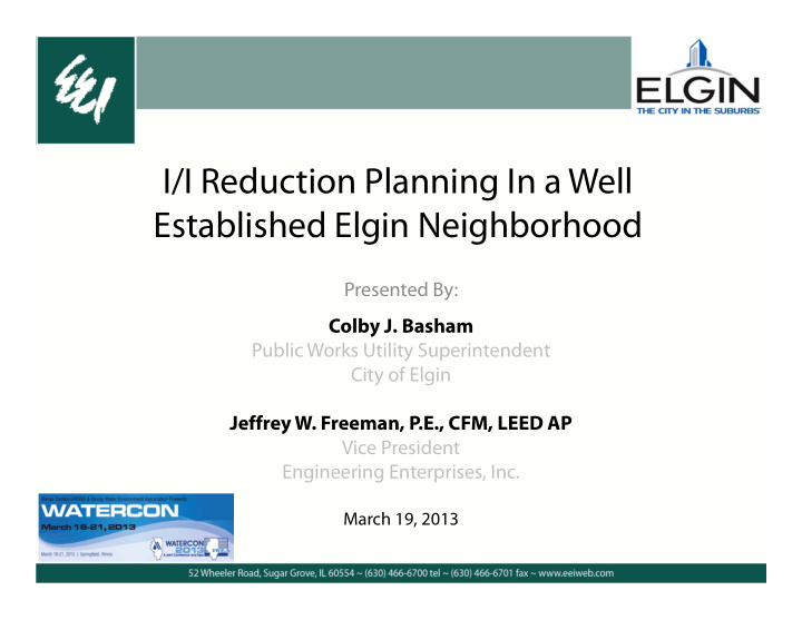 i i reduction planning in a well established elgin