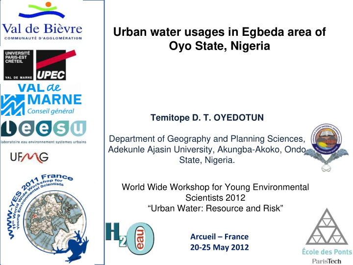 urban water usages in egbeda area of oyo state nigeria