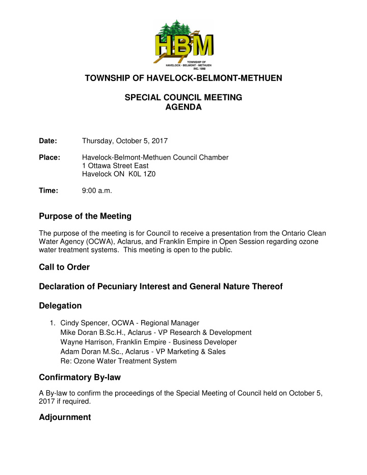 township of havelock belmont methuen special council