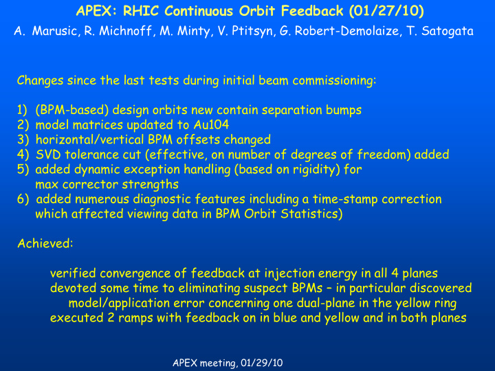 apex rhic continuous orbit feedback 01 27 10