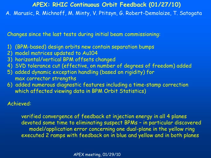 apex rhic continuous orbit feedback 01 27 10